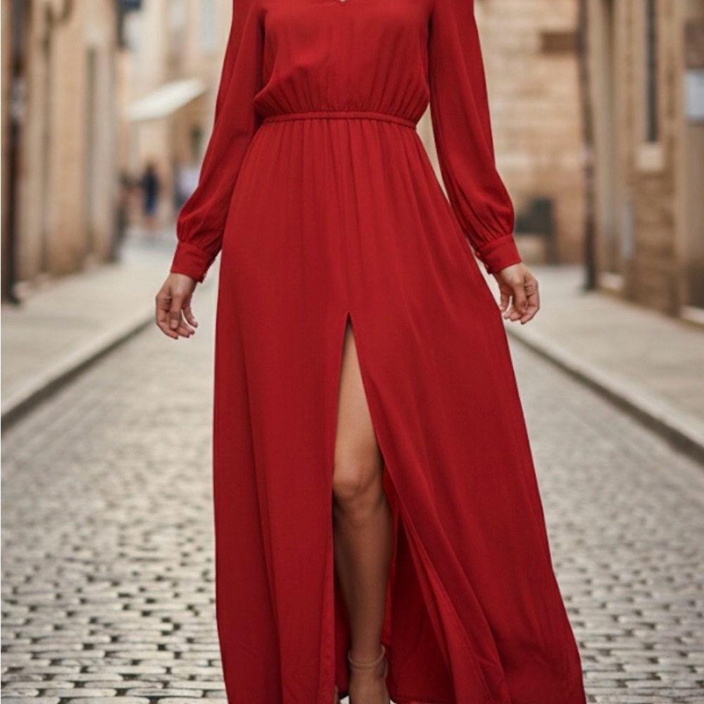 Alexis Bold Red Long Sleeve Dress 100% Silk